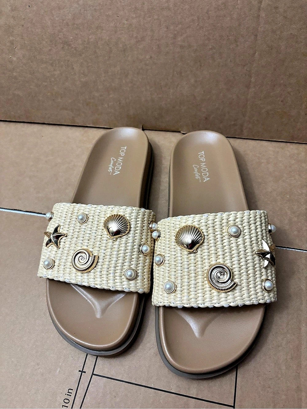 Top Moda Robin Seashell & Pearl Sandals Brown & Cream size 7